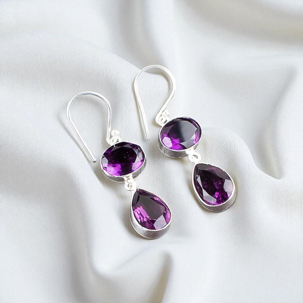 Piatră prețioasă ametist rară Bijuterii din argint sterling 925 Handmade Cercei pentru femei 1.88" EE-73-7