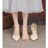 Temperament French Niche Low Heel Stiletto Bridesmaid High Heels Female Pearl Fairy Style with Skirt Small Heel Versatile