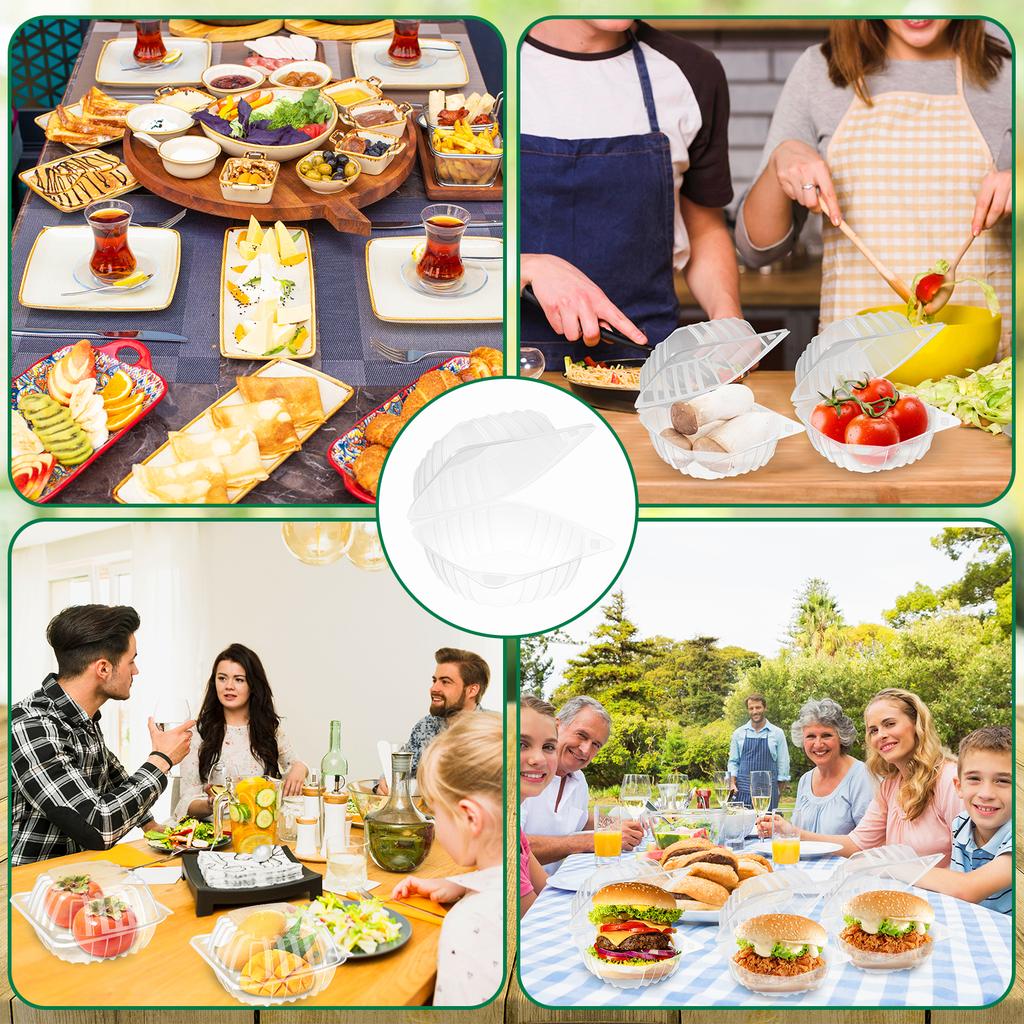 50 Pcs 6X6 Inch Clamshell Take Out Tray Take Out Containers Plastic Hinged Food Containers Disposable Takeout Box Transparent Ca