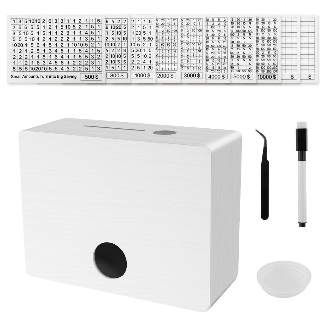 Money Saving Box Wooden Money Boxes One Piece Designed Money Boxes with Stickers Two Slots with Saving Goal and Numbers Boxes
