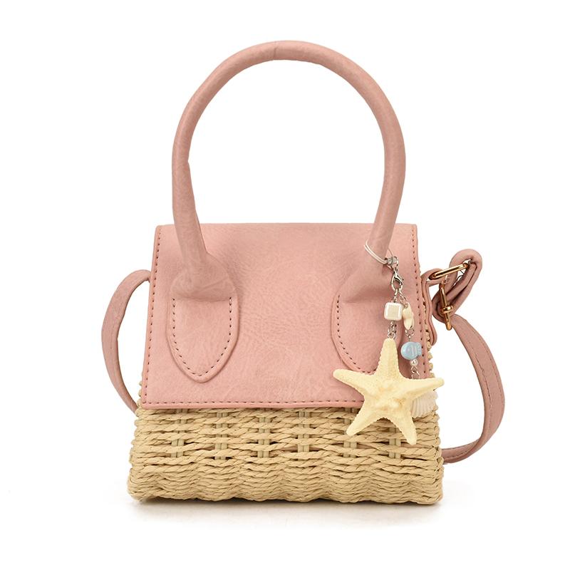 Fashi Boho Cute Straw PU Shoulder Bag for Women Starfish Charm Woven Top Handle Bag Summer Beach Vacati Raffia Crossbody Bag
