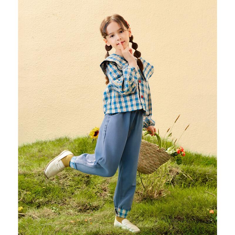 

Girls Plaid Ruffle Shirt & Jogger Denim Pants Set 130