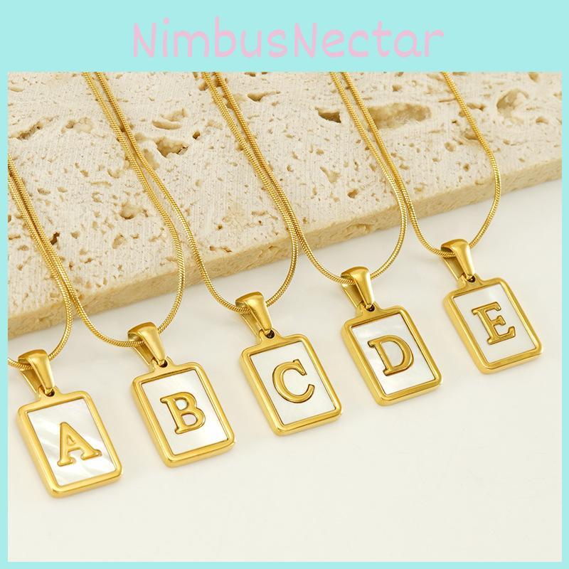 Stainless Steel Snake Chain Alphabet Necklace For Women European And American Style 18k Gold Square Shell Pendant Ins Fashion Characters)