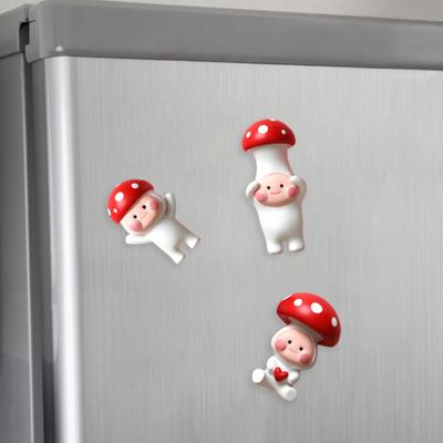 Red Mushroom Shape Refrigerator Magnet Sticker Photo Wall 3D Resin Magnetic Detachable Fridge Sticker Fridge Decor