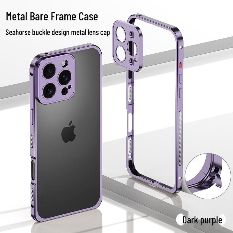 Ultra-Thin Lightweight Metal Frame iPhone 16/15 Pro Case with Seahorse Buckle Design and Heat Dissipation