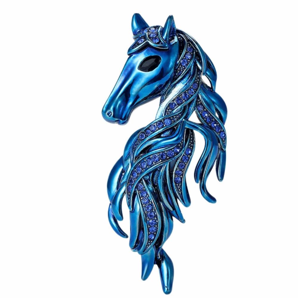

Vintage Design Animal Pins Crystal Studded Mechanical Jewelry Decoration Horse Brooches Men Women синій