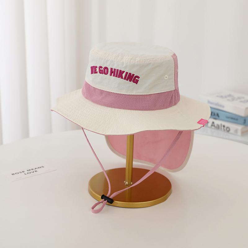 Kids Bucket Hat WEGO Letter Embroidery Color Block Thin Quick-Dry Sun Hat with Neck Flap UV Protection for Outdoor Activities