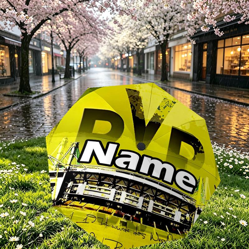 Custom Name Personalized Borussia Dortmund Print Umbrella, Auto Open Close, 8‑Rib Sturdy Frame, Commute Camping Hiking Use, Birthday Gift