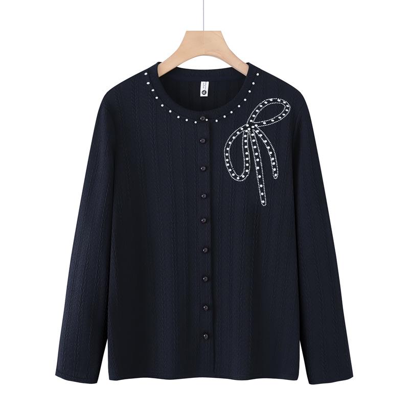 

2026 Spring/Summer Women s Fashion: Long Sleeve T-Shirt for Middle-Aged & Elderly, Stylish Temperament for 40+ XL (recommended 95-110 jin)