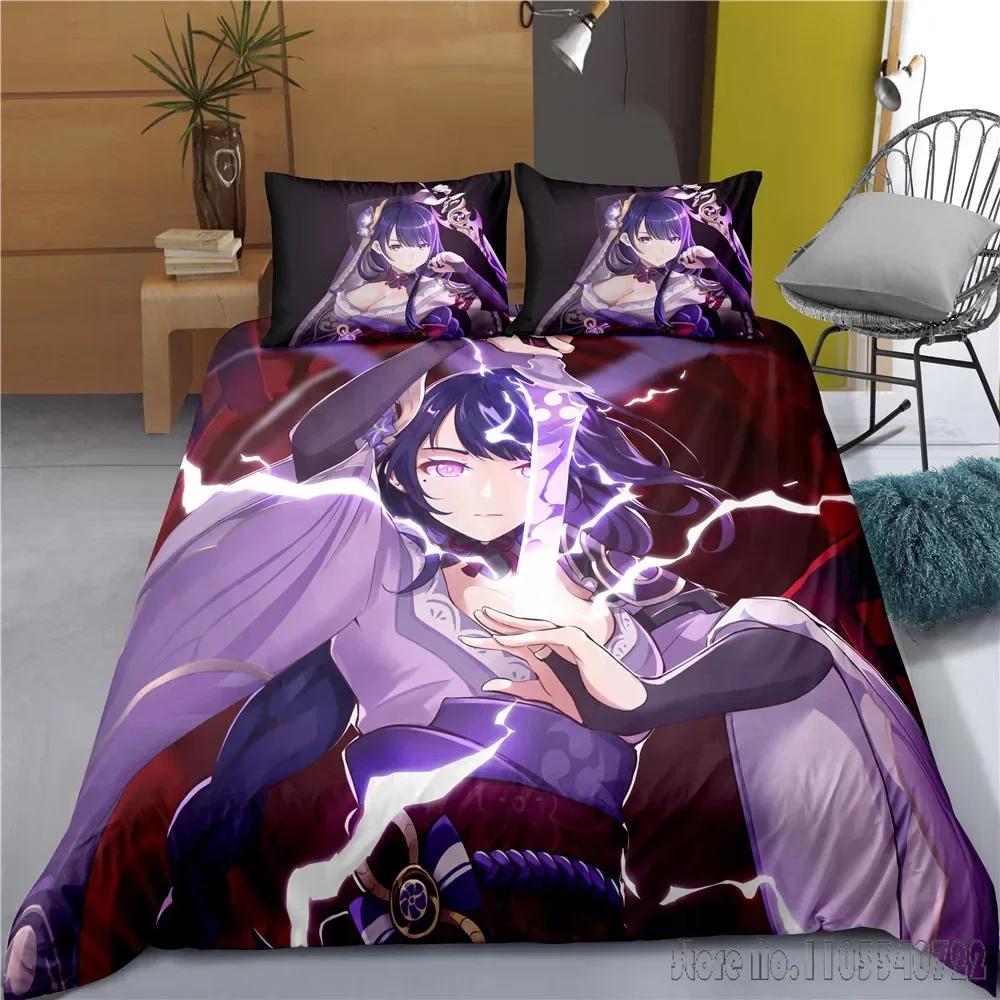 

Indecor Genshin Impact Keqing Duvet Cover Set HD Одеяло Cover для детей Постельные комплекты Постельное белье Декор для спальни Baby 120x150cm
