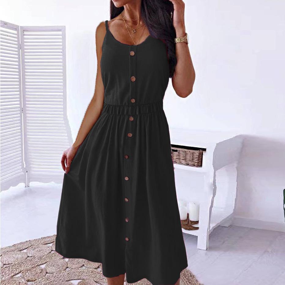 Summer Solid Colour Mid-length Dress Sexy Waist Halter Dress Plus Size Dresses  for Women