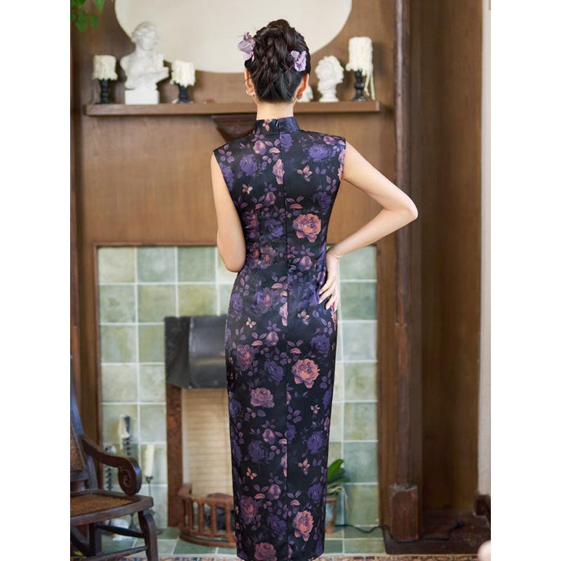 New Chinese-style improved cheongsam summer purple Hong Kong style retro daily elegant sleeveless women's dress dignified and noble