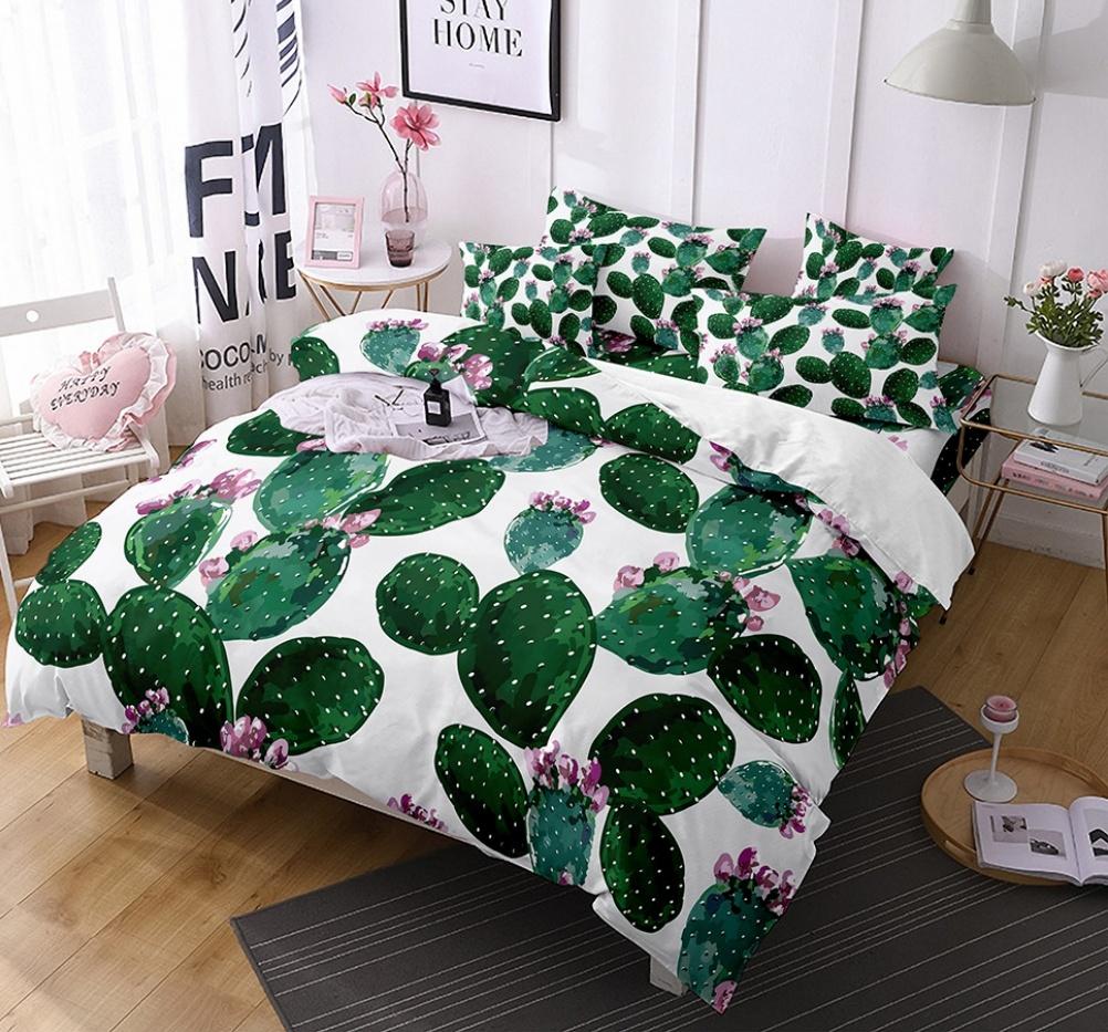 Comforter Cactus Queen King Size Green Plants Boys Girls Teen Bedding Set 3 Piece Set With 2 S Super Soft