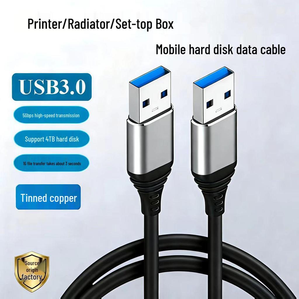 USB 3.0 Dual Male Data Cable, High-Speed for Hard Drive Enclosure, Laptop Cooler, Set-Top Box