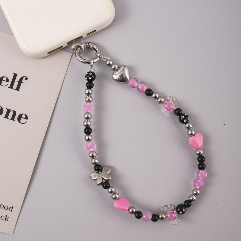 

Stylish Pearl Heart Phone Lanyard: Drop-Proof, Single Buckle, DIY, Anti-Lost Accessory Bright Pink Resin Flower
