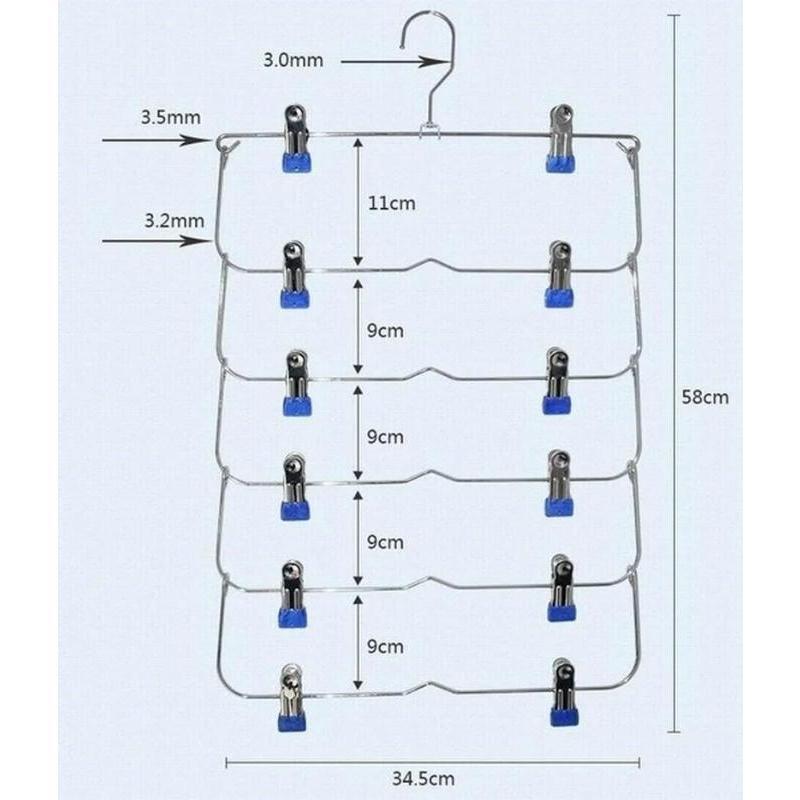 New 6 Layer Clothes Hangers Multilayer Skirt Trouser Hanger For Pants Non Slip Metal Hanger Clips Clothing Storage Rack Holder