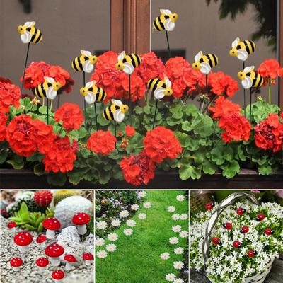 10 Adet Uğur Böceği Bahçe Kazığı Hava Koşullarına Dayanıklı Ağır Hizmet Tipi Dış Mekan Veranda Avlu Çim 3D Çiçek