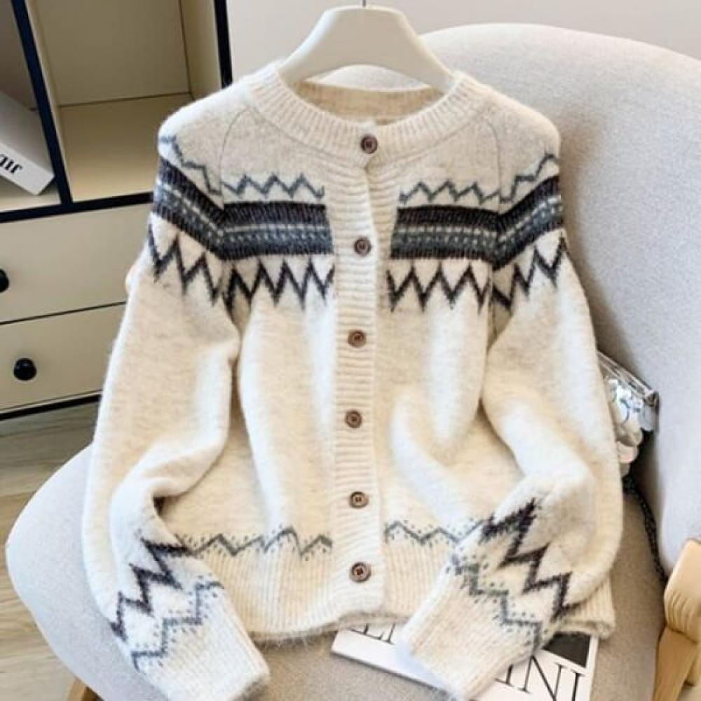Navava Women Retro Pattern Warm Long Sleeve Knit Cardigan Nk3248