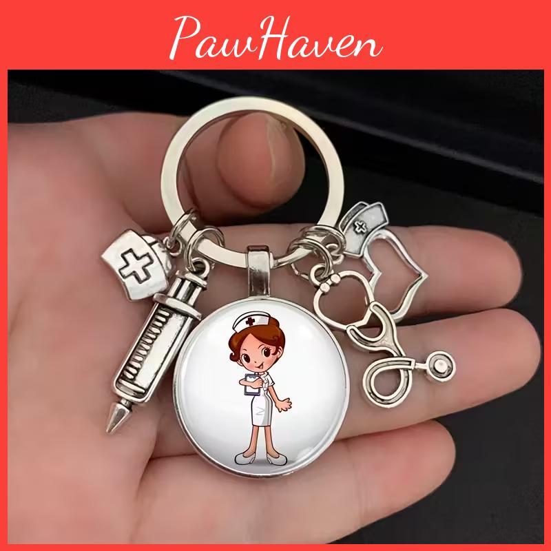 Brelok Pielęgniarki Stomatologicznej z Strzykawką Medyczną i Stetoskopem na Prezent i Uroczystość