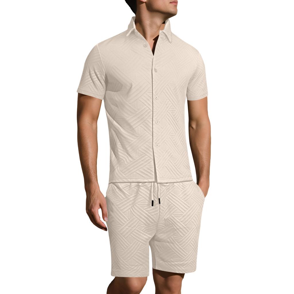 Men's Summer -Color Shirt And Shorts Set