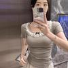 2025 Summer Sweet Girl Pure Cotton Butterfly Lace Slim Fit T-shirt
