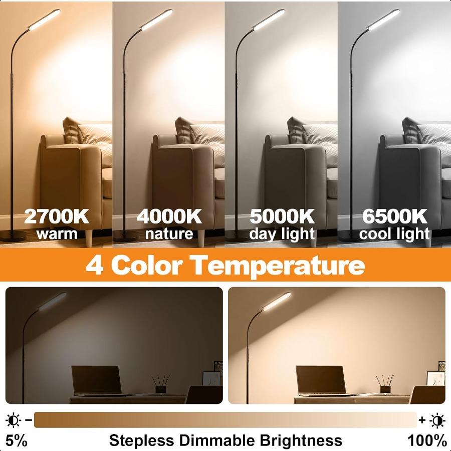 Floor Lamp 18W 1800LM er Bright LED Floor Lamp with Remote Works with Smart Plug Dimmable Timing Eye Caring Reading Lamps Floor