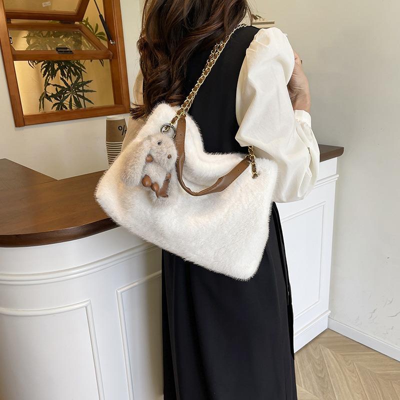 New simple and fashionable plush women's tote bag daily commuting high-grade texture shoulder messenger bag women