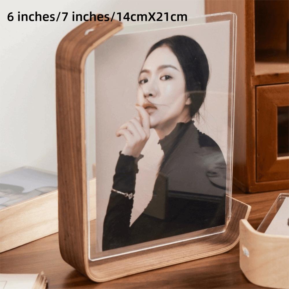Photo Display 6 Inches Wooden Photo Frame Acrylic Material Alien Double-sided Frame Tabletop Display Photo Frame Gift