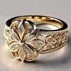 Damenring Goldfarben Blume Durchbruch Vintage Filigran Zirkonia Inlay Modeschmuck