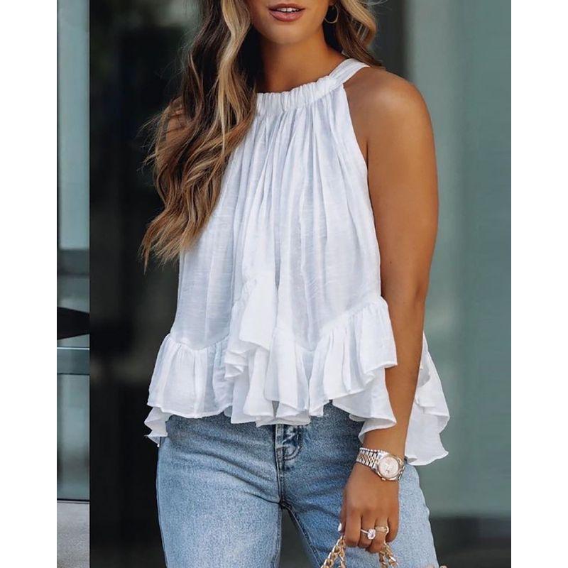 Sexy One-Shoulder Shirt Woman Loose round Neck Sexy off-Shoulder Sleeveless Shirt Tops