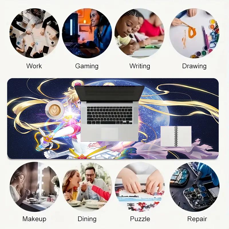 Moon Princess Xl Gaming Mouse Pad Nonslip Rubber Base Stitched Edge Waterproof Desk Mat For Pc Laptop Gamer Office Computer Accessories C92965