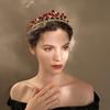 Luxury Gold Red Rose Rhinestone Bridal Tiaras Crown Vintage Baroque Crystal Diadem For Brides Headbands Wedding Hair Accessories