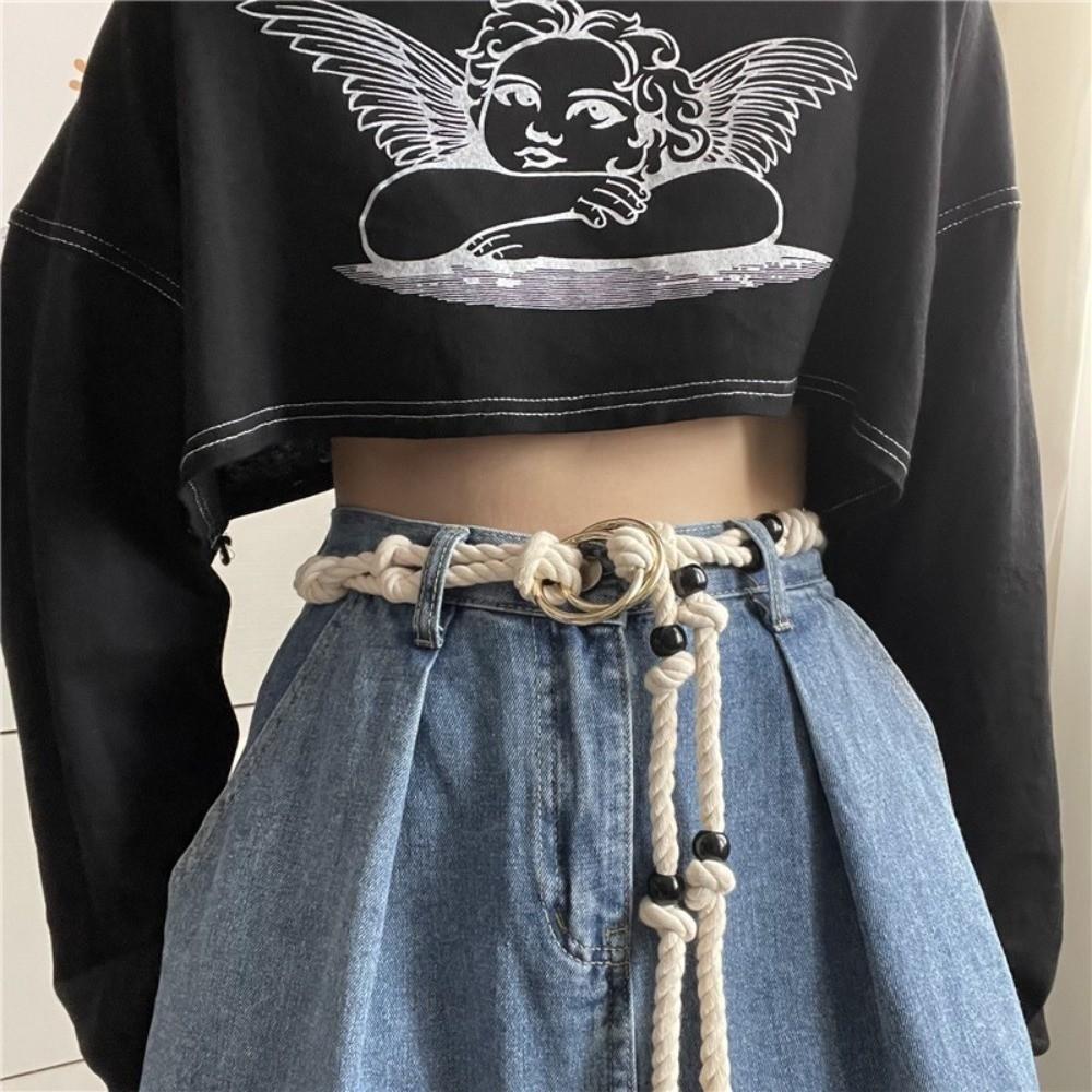 Beads Coarse Rope Belt Ethnic Style Pack Thread Waist Belt Fashion Rope Waistband  Streetwear