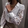 Lace Hollow Out Women Shirts Vintage Button Up Top Femme Sexy Blouse Long Sleeve Mesh Design Tops Plus Size