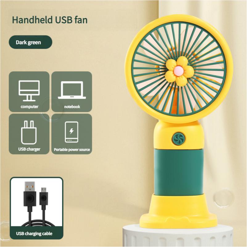 USB Rechargeable Handheld Mini Fan Flower Cartoon Design Portable Desk Fan for Office Travel Outdoor Camping Cooling Fan Durable Gift