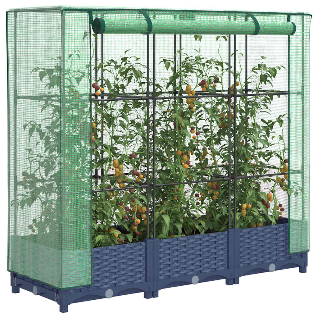 Vidaxl Erhöhtes Pflanzbeet mit Gewächshaus, Rattan-Optik, 120x40x123 cm