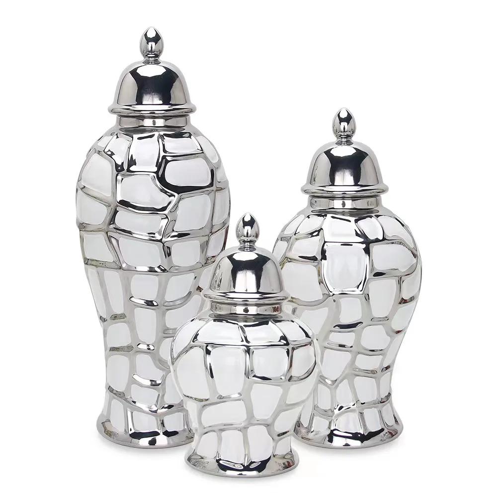 home decor vases Ceramic electroplated general jar Nordic flower vase handicraft decoration foyer soft decoration storage jars