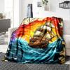 Pirate Ship Art Print Flannel Blanket High Quality Warm Comfortable Cover for All Seasons Perfect for Gifts Home Decor