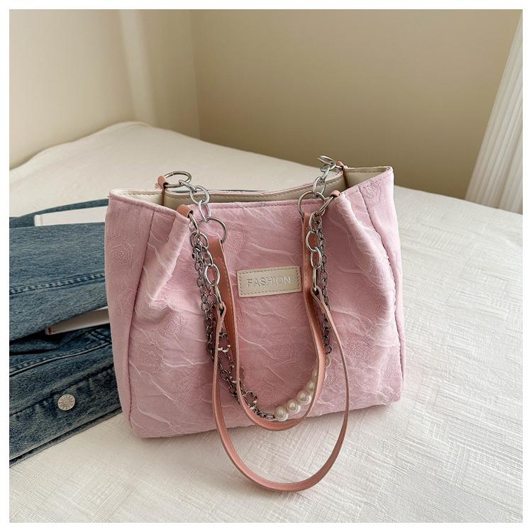 

Fairy fog yarn tote bag girl 2025 new trendy niche summer large-capacity student handbag shoulder bag girl розовый