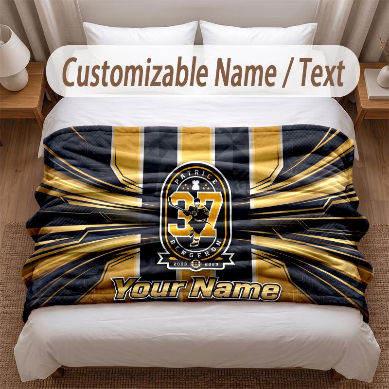 Boston Bruins Printed Flannel Blanket Custom Name Text Soft Warm Throw For Bedroom Holiday Gift