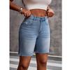 Women Summer Denim Shorts High Waist Solid Color Pockets Jean Short Pants