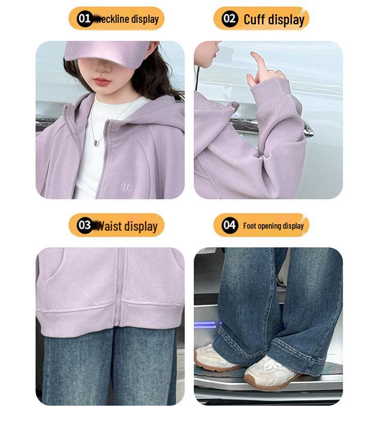 Autumn 2025 Girls' Fashionable Sporty Two-Piece Set: Hooded Jacket & Jeans for Kids