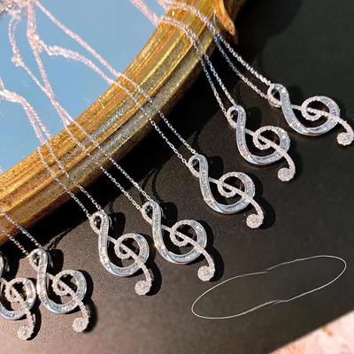 Music Symbol Necklace Love Notes White Copper Plated Platinum Gold Womens Necklace