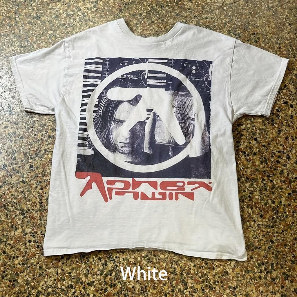 Aphex Twin Retro Music T-Shirt - Rare Logo Print Short-Sleeve Crew Neck Tee with Iconic Sound Designer Logo for Concerts