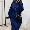 2025 Autumn Women's European & American Knit Sweater Dress with Elastic Lantern Sleeves and Hood