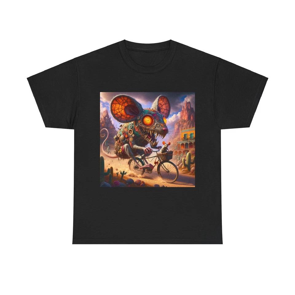 Unisex Adult T Shirt Patchwork Mouse Bicycle Adventure Vintage Style S