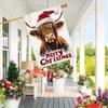 Merry Christmas Highland Cow Garden Flag - Double-Sided, Durable Polyester - Festive Outdoor Yard Decoration with Santa Hat