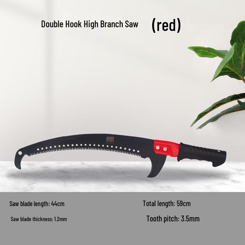 Double Hook High Branch Pruning Saw with Three-Sided Teeth for Garden and Tree Logging