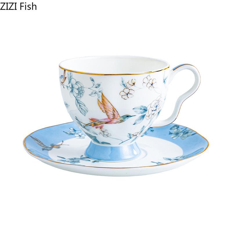 BRBlå Fågel Keramisk Kaffemugg Fat Retro Eftermiddagste Kaffekopp Tekanna Fat Set Par Kopp Set Hem Kreativ Dryckeskärl MuggEY