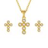 Women's Gold-Plated Cross Necklace & Zircon Stud Earrings Set in Copper